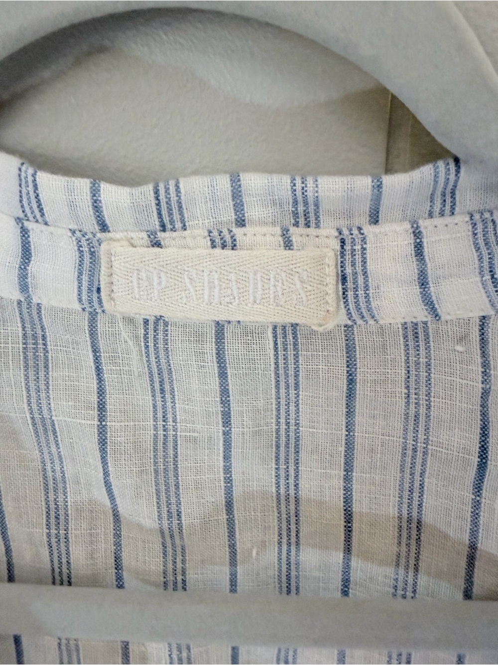 CP Shades White Blue Striped Split-Neck Tunic Top 100% Linen Beach Oversized M - Picture 4 of 11
